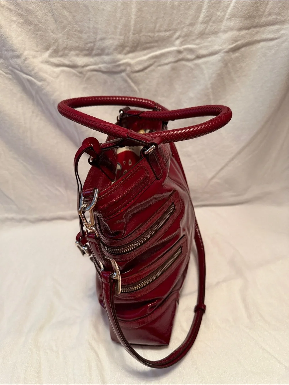 Brighton Women's Maroon Patent Leather Satchel Handbag